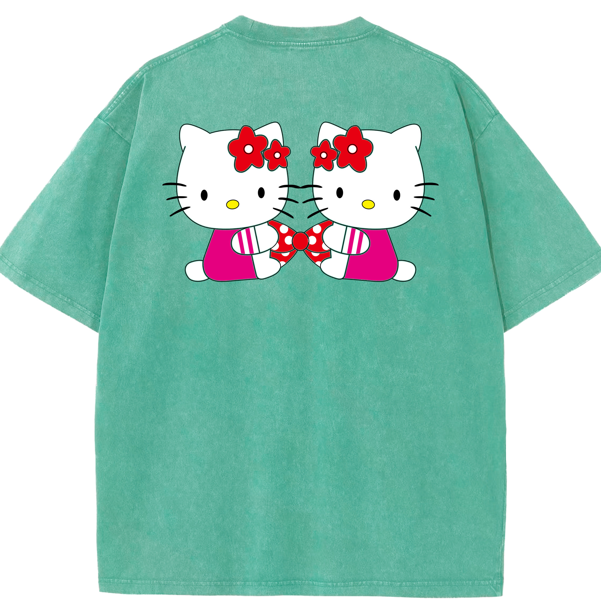 （画像用） Hello Kitty ハローキティ 綿100% ヴィンテージ風 半袖Tシャツ（背面プリント）